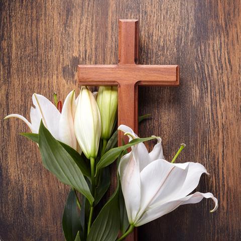 Image of a cross and lilies